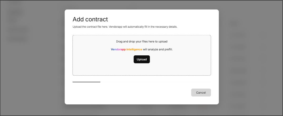 Add contract modal showing upload interface