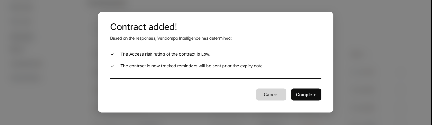 Contract added confirmation modal