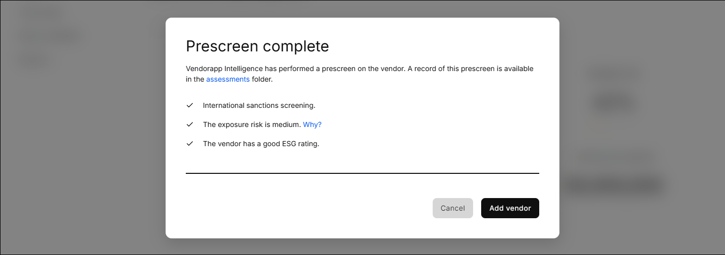 Pre-screening complete modal