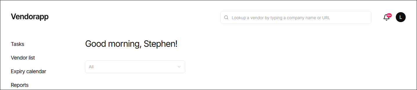Vendorapp search bar showing lookup function